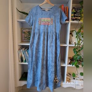 Vintage Cactus Bay Women Maxi Dress Embroidered Size Large Grandma Core Coastal